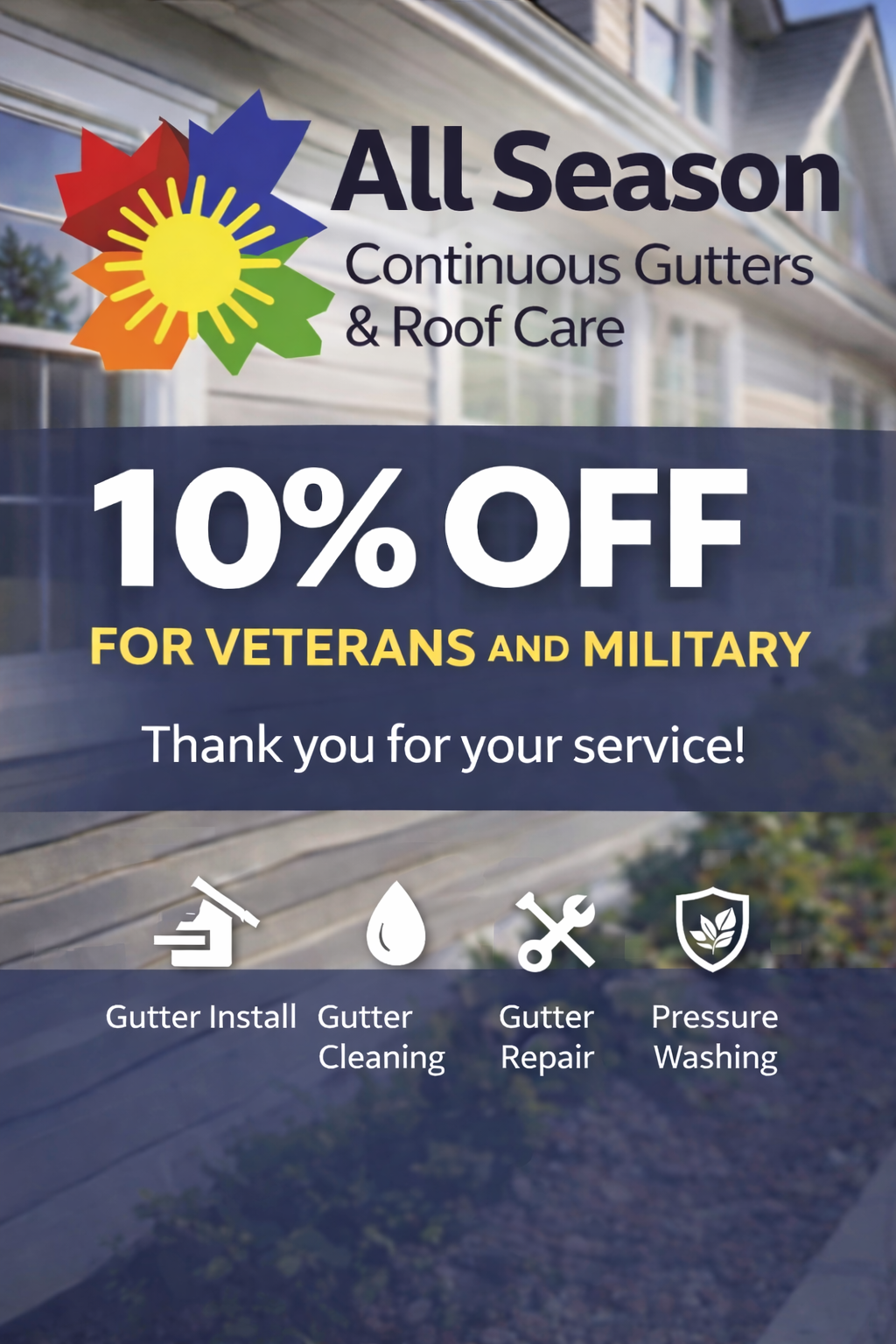 Veteran and military discount on gutter cleaning gutter repair gutter installation and gutter guards in Seattle Tacoma Washington