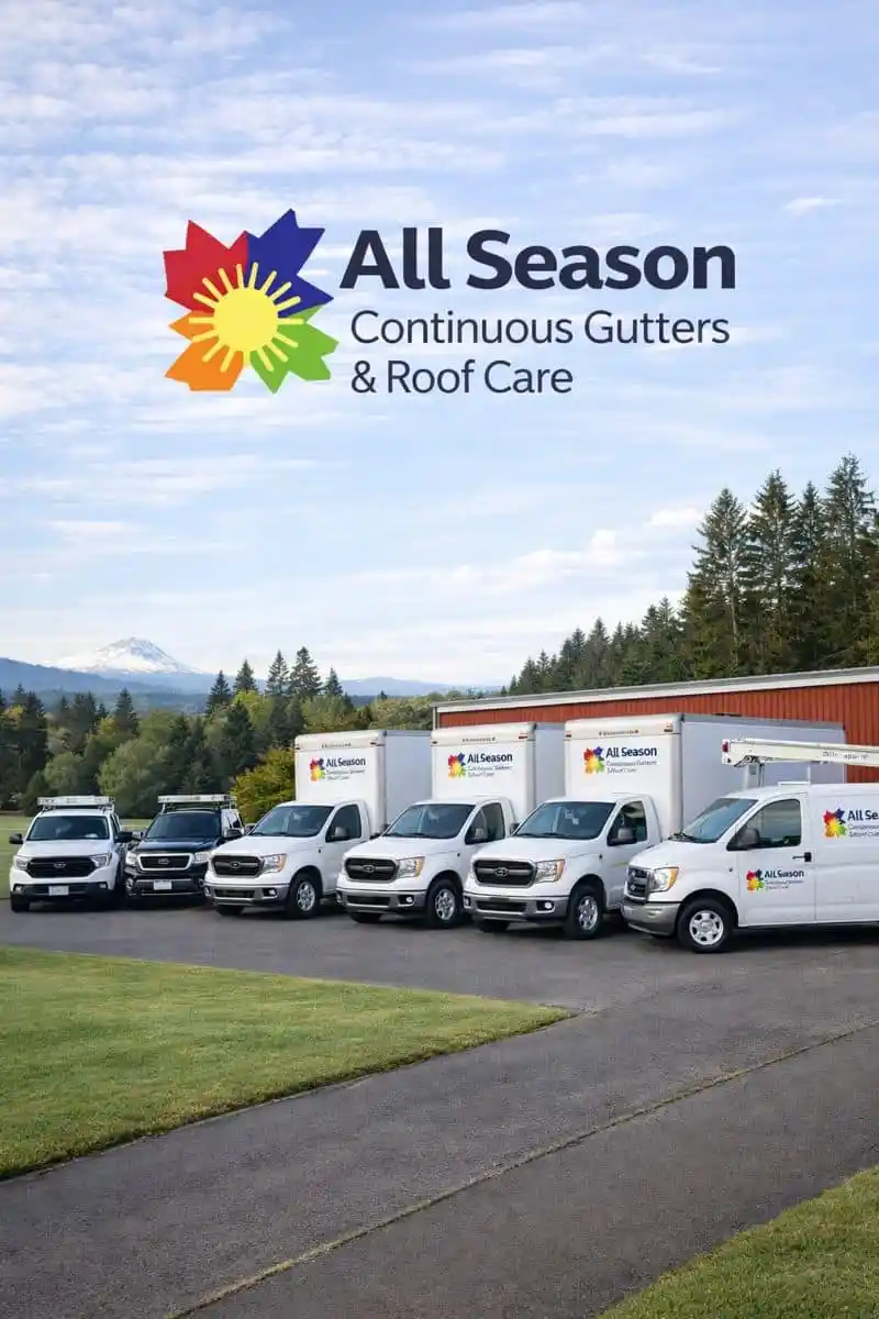 All Season Continuous Gutters and Roof Care Seattle Tacoma Washington fleet of gutter service vehicles and local gutter company team