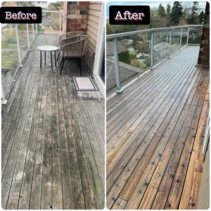 Before and after deck cleaning and restoration in Washington