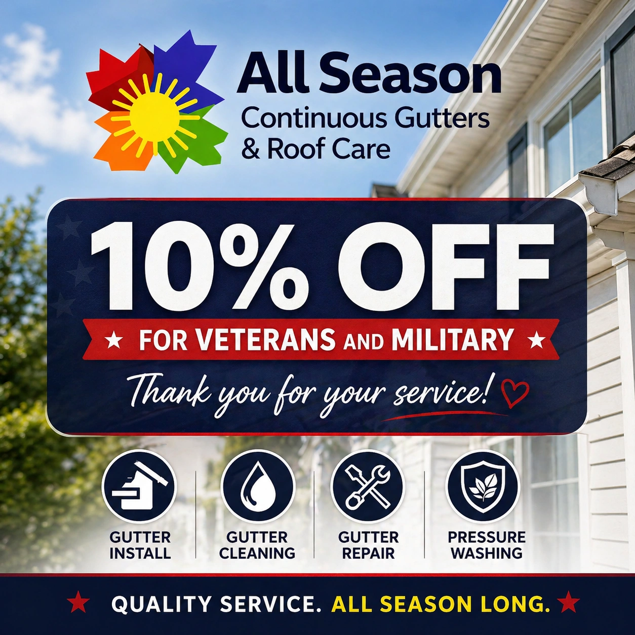 Veteran and military discount on gutter services in Seattle and Tacoma Washington